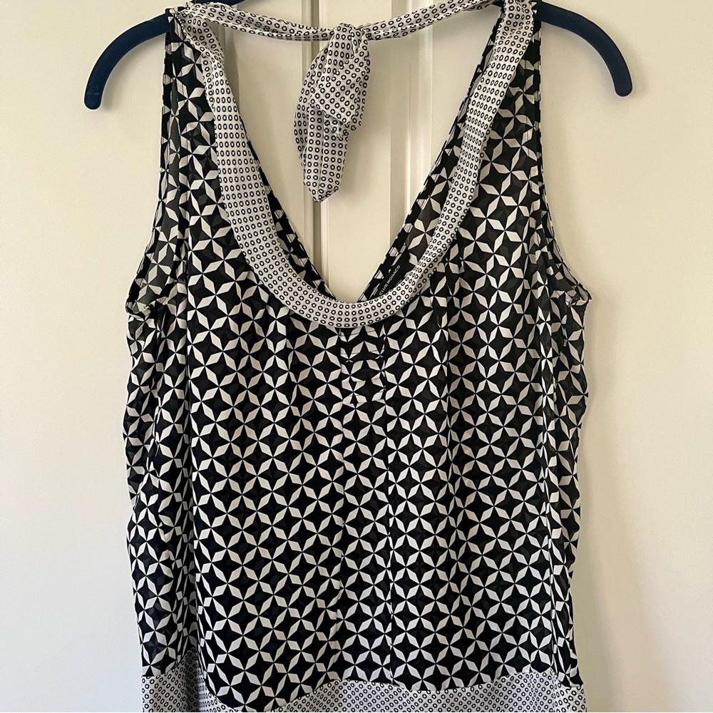 Club Monaco halter neck silk top, Black & white pattern, Size M